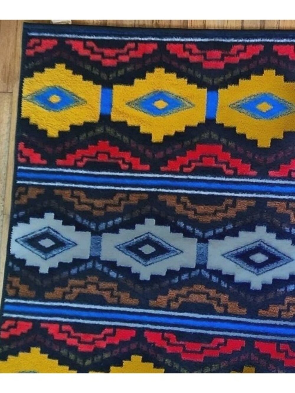 Vintage Biederlack Blanket Throw Aztec Southwest Reversible West Germany Bright - Picture 3 of 7
